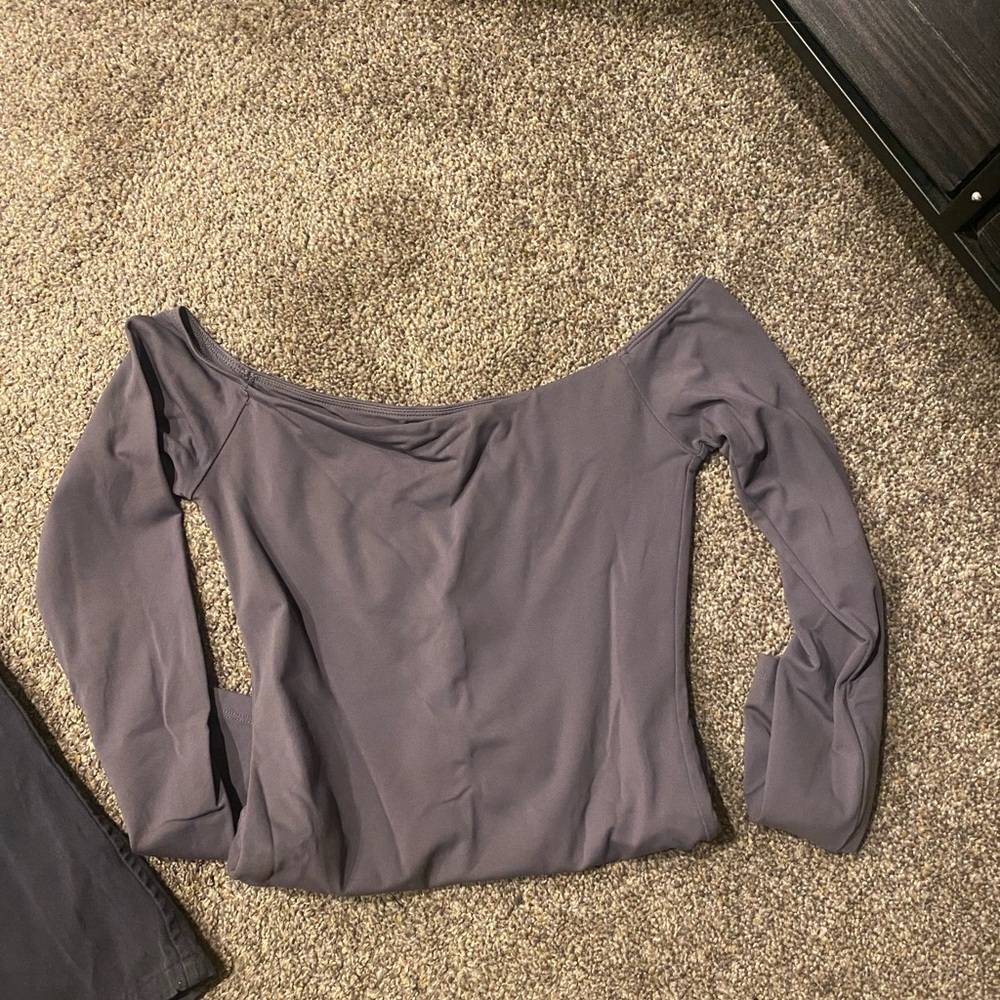 Aritzia grey off the shoulder bodysuit